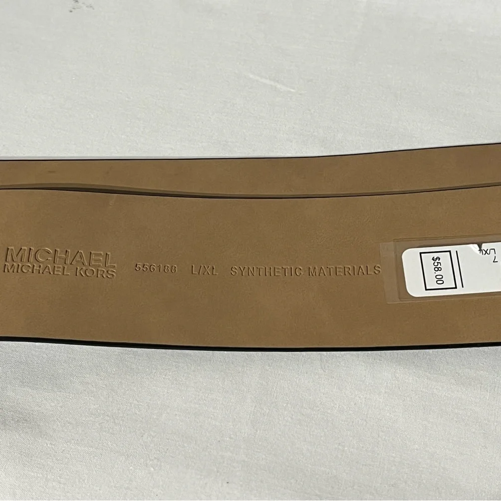 MICHAEL KORS Signature Wide Elastic Belt Black Gray Logo Brand
